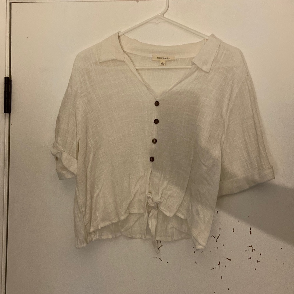 Large linen crop top short top short sleeve